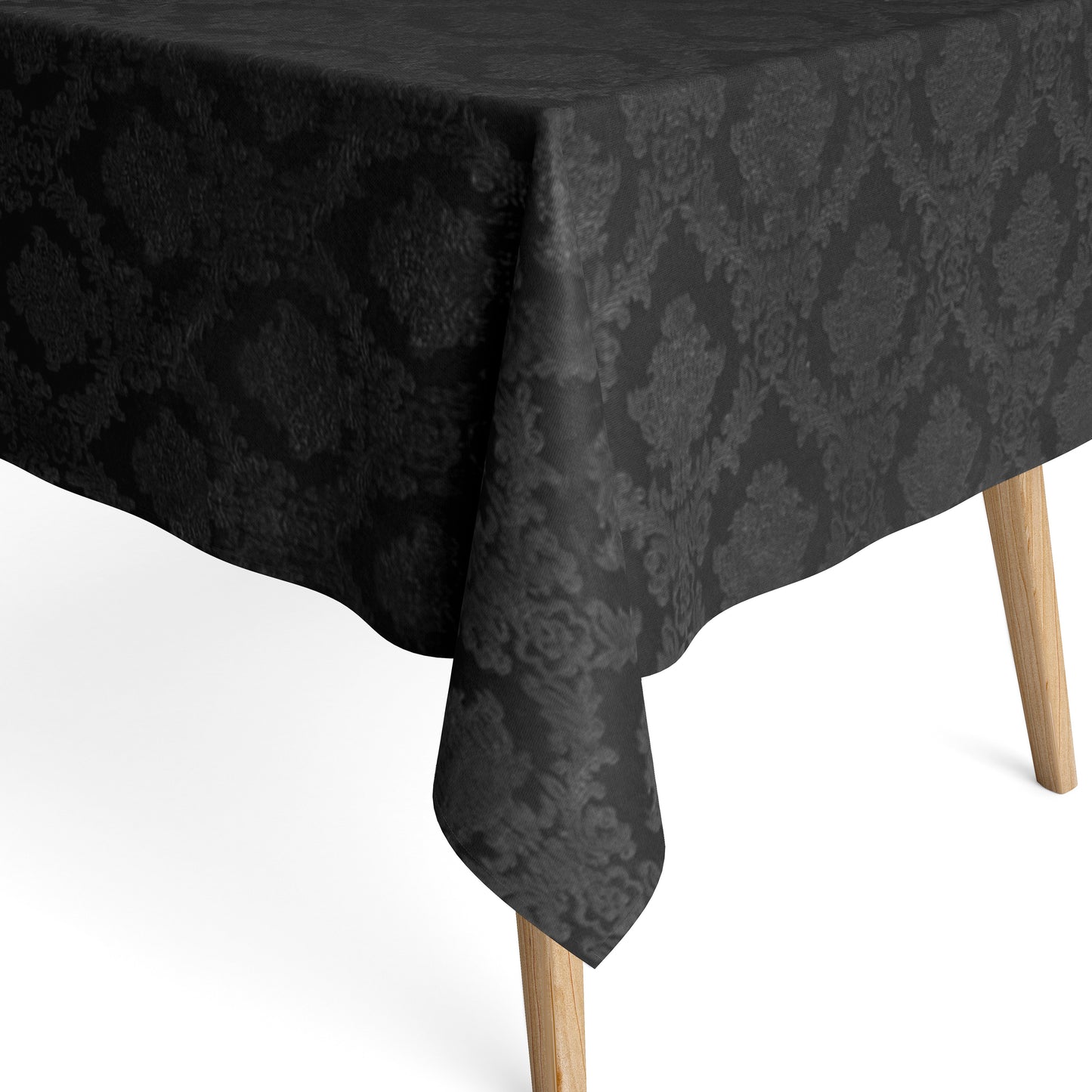 Nappe jacquard en coton enduit avec protection antitache Classic24 noir ornements baroques carré rond ovale 