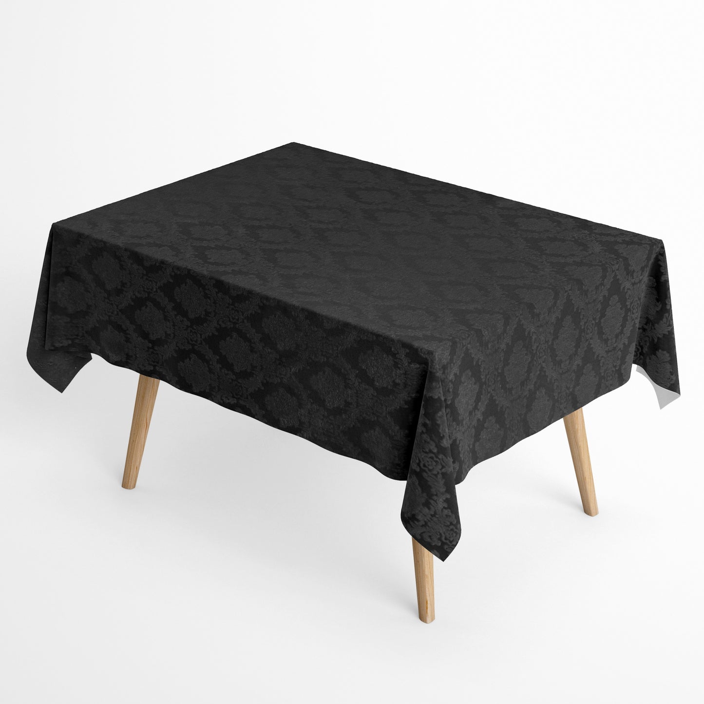 Nappe jacquard en coton enduit avec protection antitache Classic24 noir ornements baroques carré rond ovale 