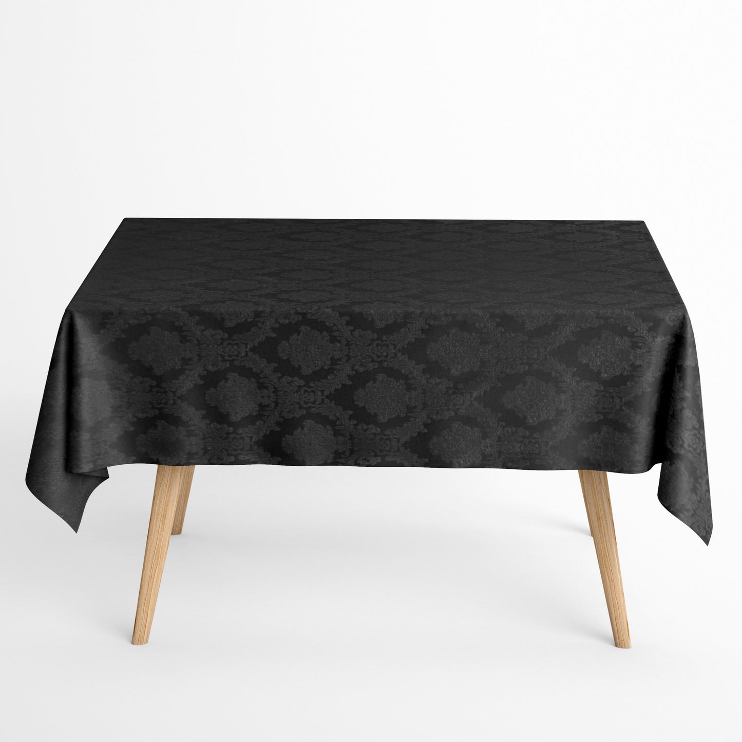 Nappe jacquard en coton enduit avec protection antitache Classic24 noir ornements baroques carré rond ovale 