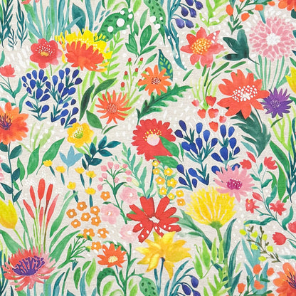 Jacquard Tischdecke aus beschichteter Baumwolle mit buntem, floralen Aquarellmuster in lebendigen Farben, fleckenabweisend und pflegeleicht.