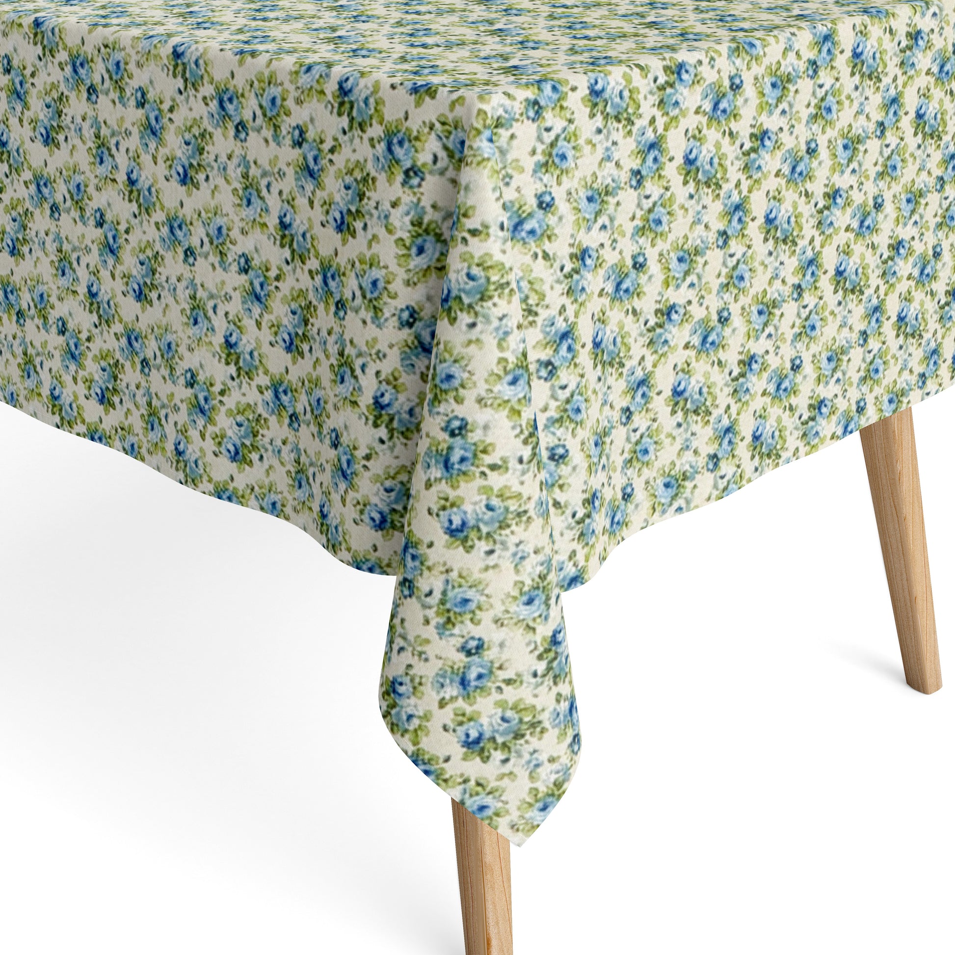 Baumwoll Tischdecke blaue Rosen