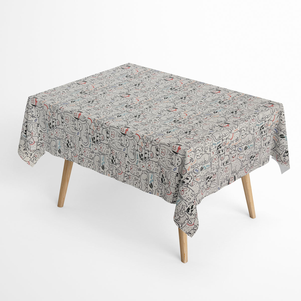 Jacquard Tischdecke aus beschichteter Baumwolle mit Fleckenschutz DP160 Hunde und Katzen eckig rund oval