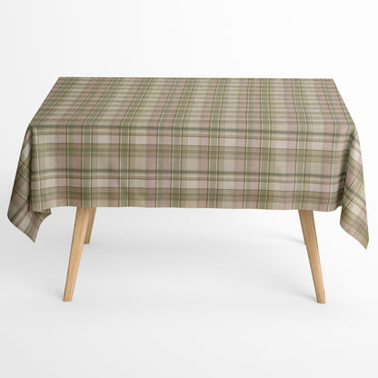 Beschichtete Jacquard-Baumwolltischdecke mit klassischem Karomuster in Beige, Taupe, Olivgrün und Rosé, fleckengeschützt und schmutzabweisend für den täglichen Gebrauch.