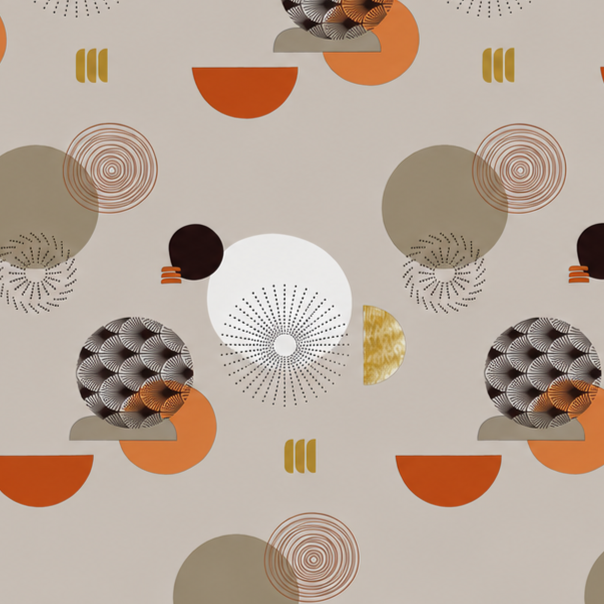 Wachstuch-Tischdecke mit modernem Retro-Kreismuster in Taupe, Beige, Terrakotta und Senfgelb. Abwaschbare Tischdecke mit geometrischem Design für Küche, Esszimmer, Balkon und Garten.