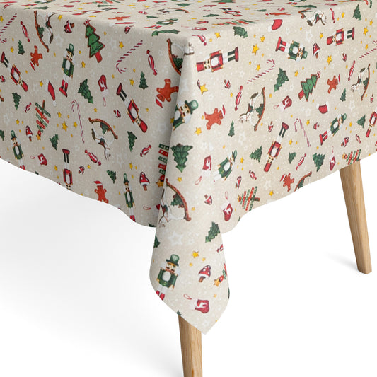 Tischdecke beschichtete Baumwolle Weihanchten beige Nussknacker