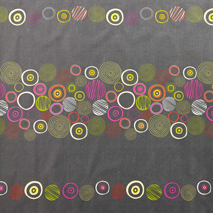 Jacquard Tischdecke aus beschichteter Baumwolle mit Fleckenschutz DUNE24 grau bunte Kreise Linien eckig rund oval