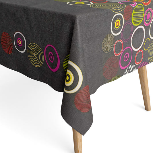 Jacquard Tischdecke aus beschichteter Baumwolle mit Fleckenschutz DUNE24 grau bunte Kreise Linien eckig rund oval