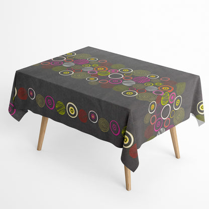 Jacquard Tischdecke aus beschichteter Baumwolle mit Fleckenschutz DUNE24 grau bunte Kreise Linien eckig rund oval