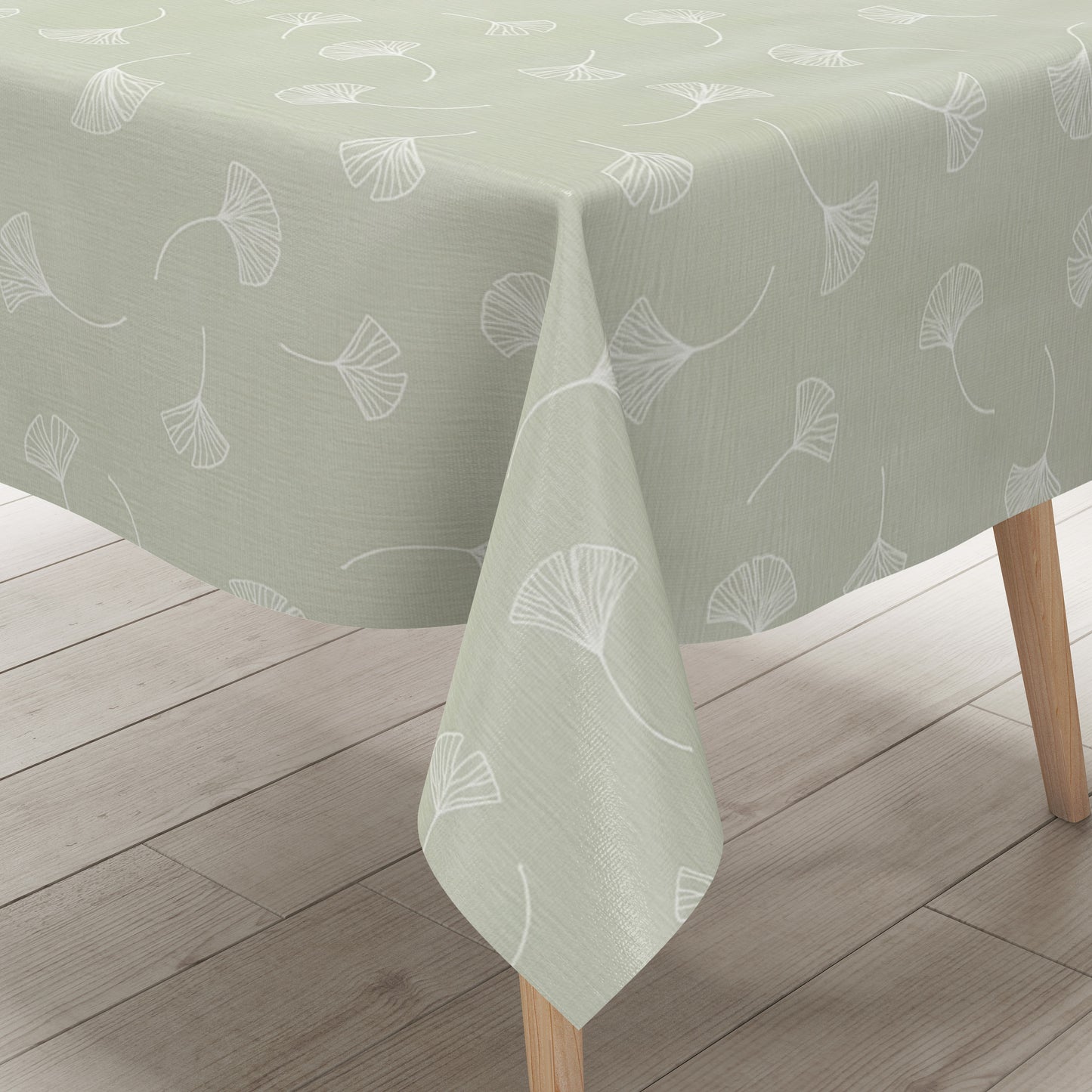 Wachstuch Tischdecke it Ginkgoblättern auf mintgrün