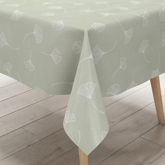 Wachstuch Tischdecke it Ginkgoblättern auf mintgrün
