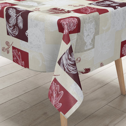 Wachstuch Tischdecke mit herbstlichem Motiv wie Eicheln, Laub und Blättern