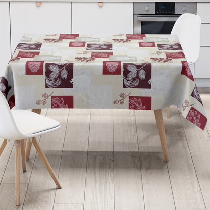 Wachstuch Tischdecke mit herbstlichem Motiv wie Eicheln, Laub und Blättern