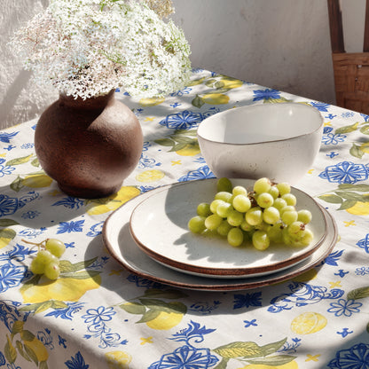 Jacquard Tischdecke aus beschichteter Baumwolle mit Fleckenschutz FEMMINELLO mediterran Mosaik Zitronen eckig rund oval