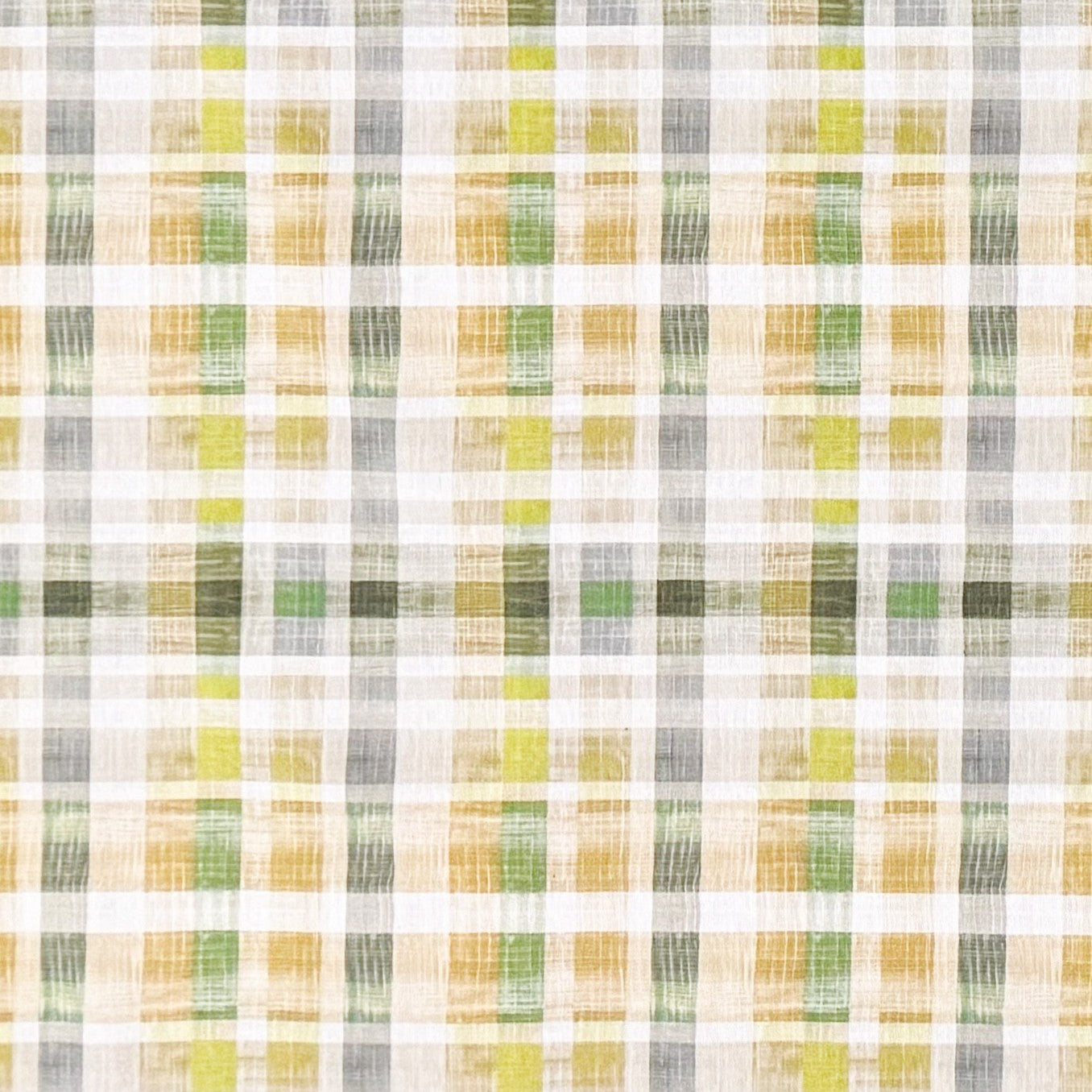 Jacquard Tischdecke aus beschichteter Baumwolle mit Karomuster in Grün-, Gelb- und Naturtönen, fleckenabweisend und pflegeleicht.