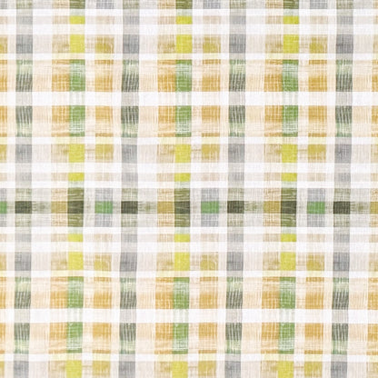 Jacquard Tischdecke aus beschichteter Baumwolle mit Karomuster in Grün-, Gelb- und Naturtönen, fleckenabweisend und pflegeleicht.