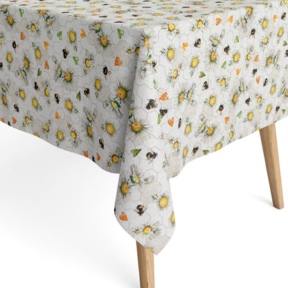 Tischdecke aus beschichteter Baumwolle Bienen und Blüten