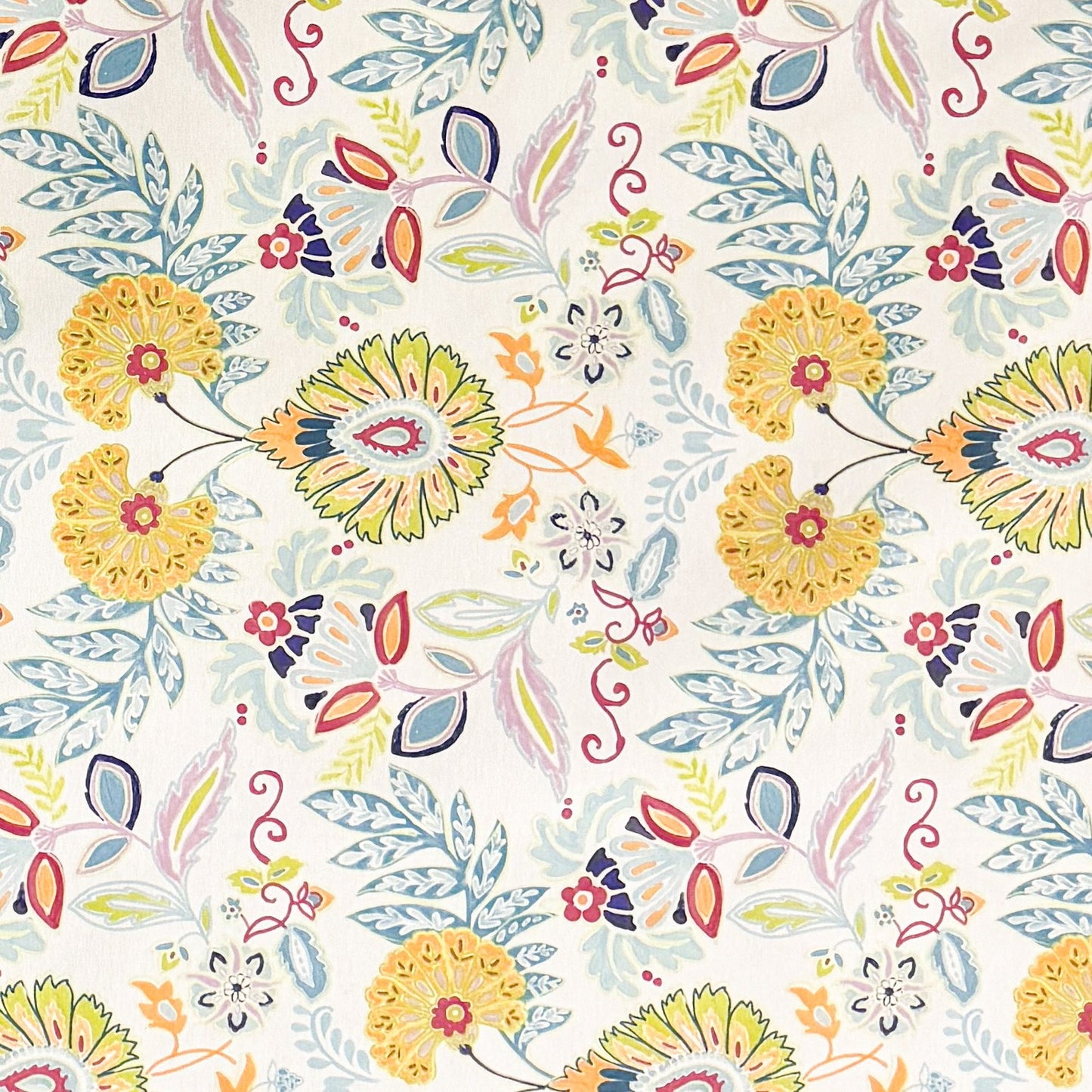 Nappe jacquard en coton enduit antitache GORIEL1 jaune bleu fleurs et fleurs carré rond ovale 