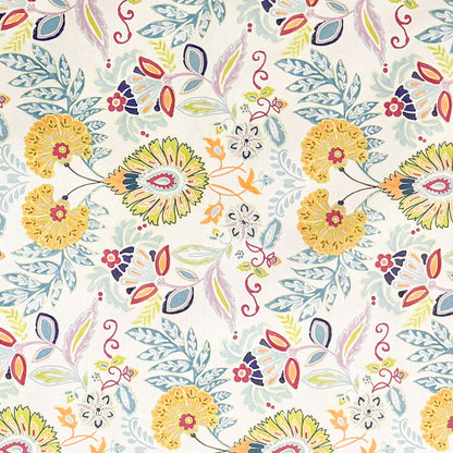 Nappe jacquard en coton enduit antitache GORIEL1 jaune bleu fleurs et fleurs carré rond ovale 