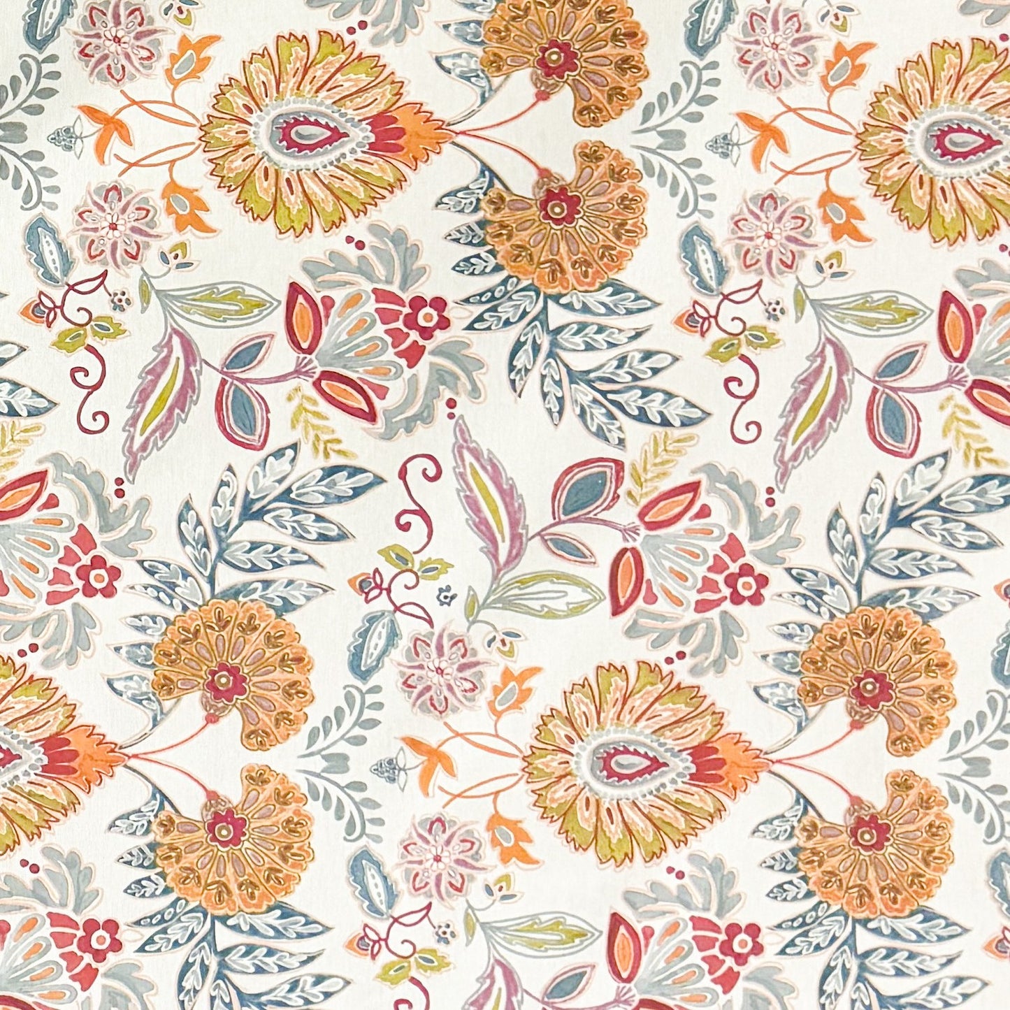 Nappe jacquard en coton enduit antitache GORIEL2 orange bleu fleurs et fleurs carré rond ovale 