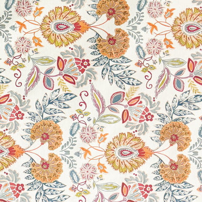 Nappe jacquard en coton enduit antitache GORIEL2 orange bleu fleurs et fleurs carré rond ovale 