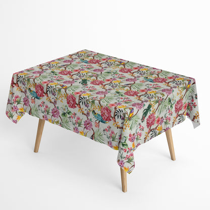 Baumwoll Tischdecke Dschungel Papagei Hibiskus