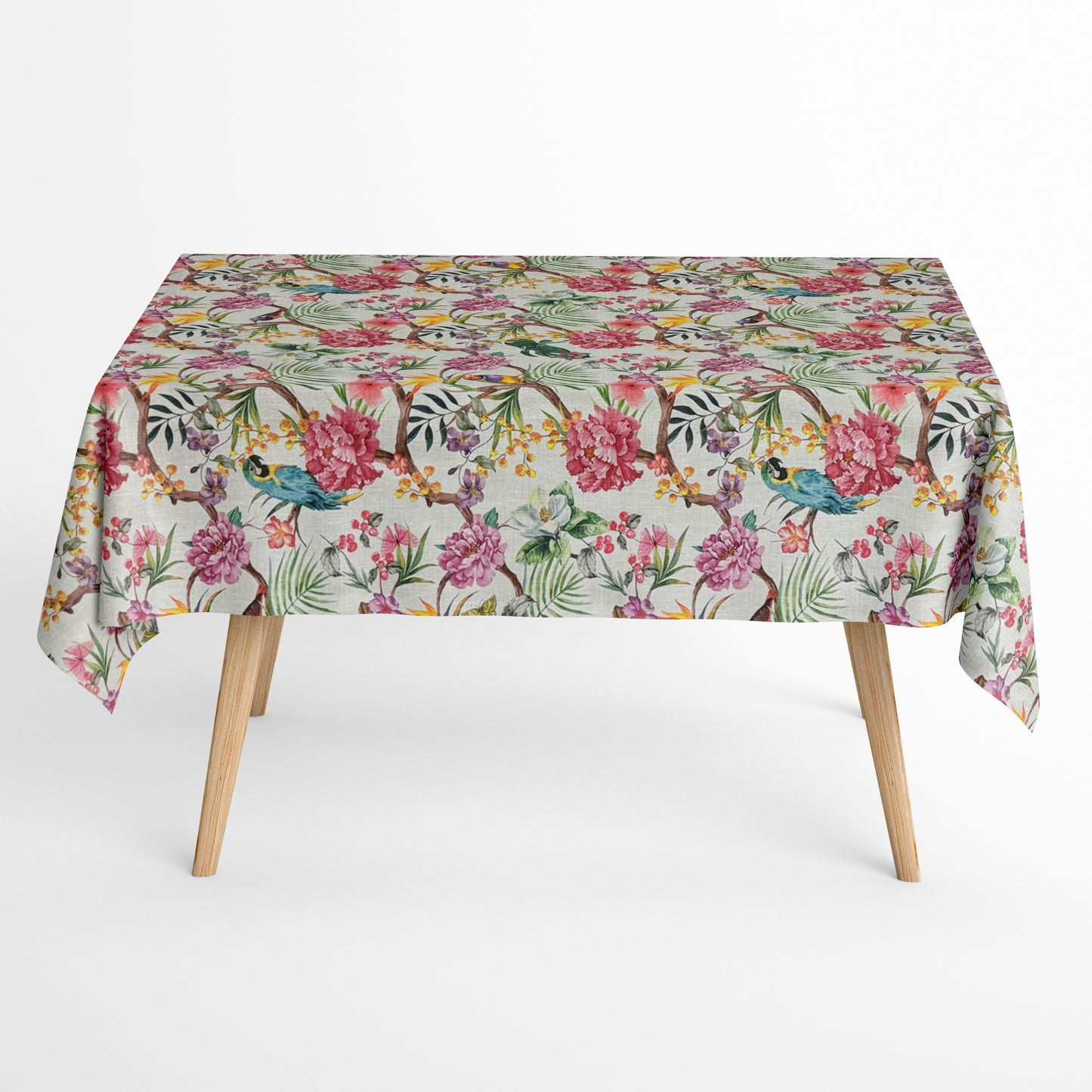 Jacquard Tischdecke aus beschichteter Baumwolle mit Fleckenschutz IPANEMA Dschungel Papagei Hibiskus eckig rund oval
