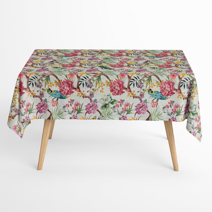 Jacquard Tischdecke aus beschichteter Baumwolle mit Fleckenschutz IPANEMA Dschungel Papagei Hibiskus eckig rund oval