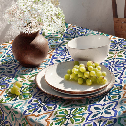 Jacquard Tischdecke aus beschichteter Baumwolle Mosaik türkis