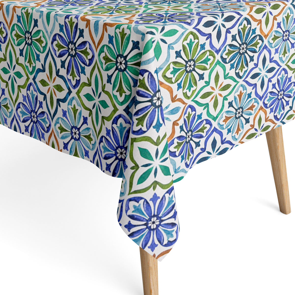 Jacquard Tischdecke aus beschichteter Baumwolle Mosaik türkis