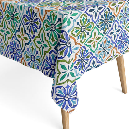 Jacquard Tischdecke aus beschichteter Baumwolle Mosaik türkis