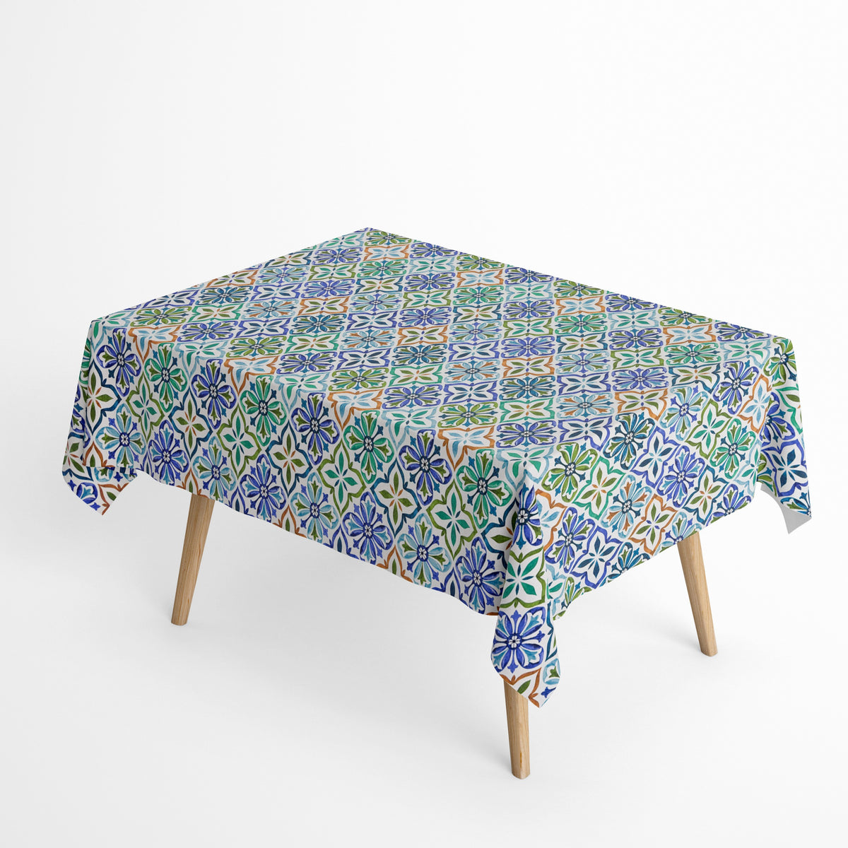 Jacquard Tischdecke aus beschichteter Baumwolle Mosaik türkis