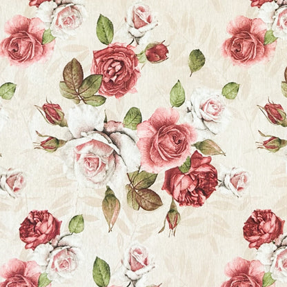 Jacquard Tischdecke Rosenblüten auf beige