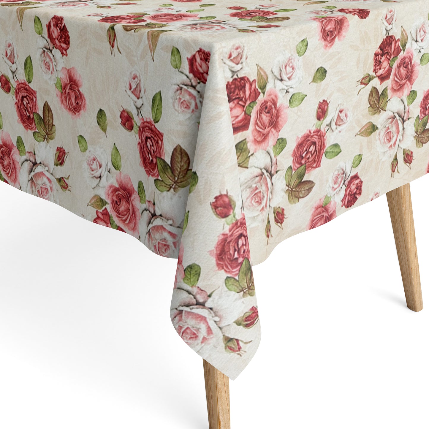 Jacquard Tischdecke Rosenblüten auf beige