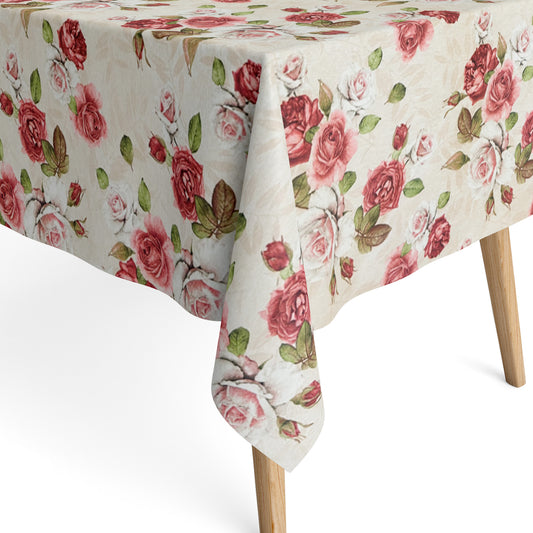 Jacquard Tischdecke Rosenblüten auf beige
