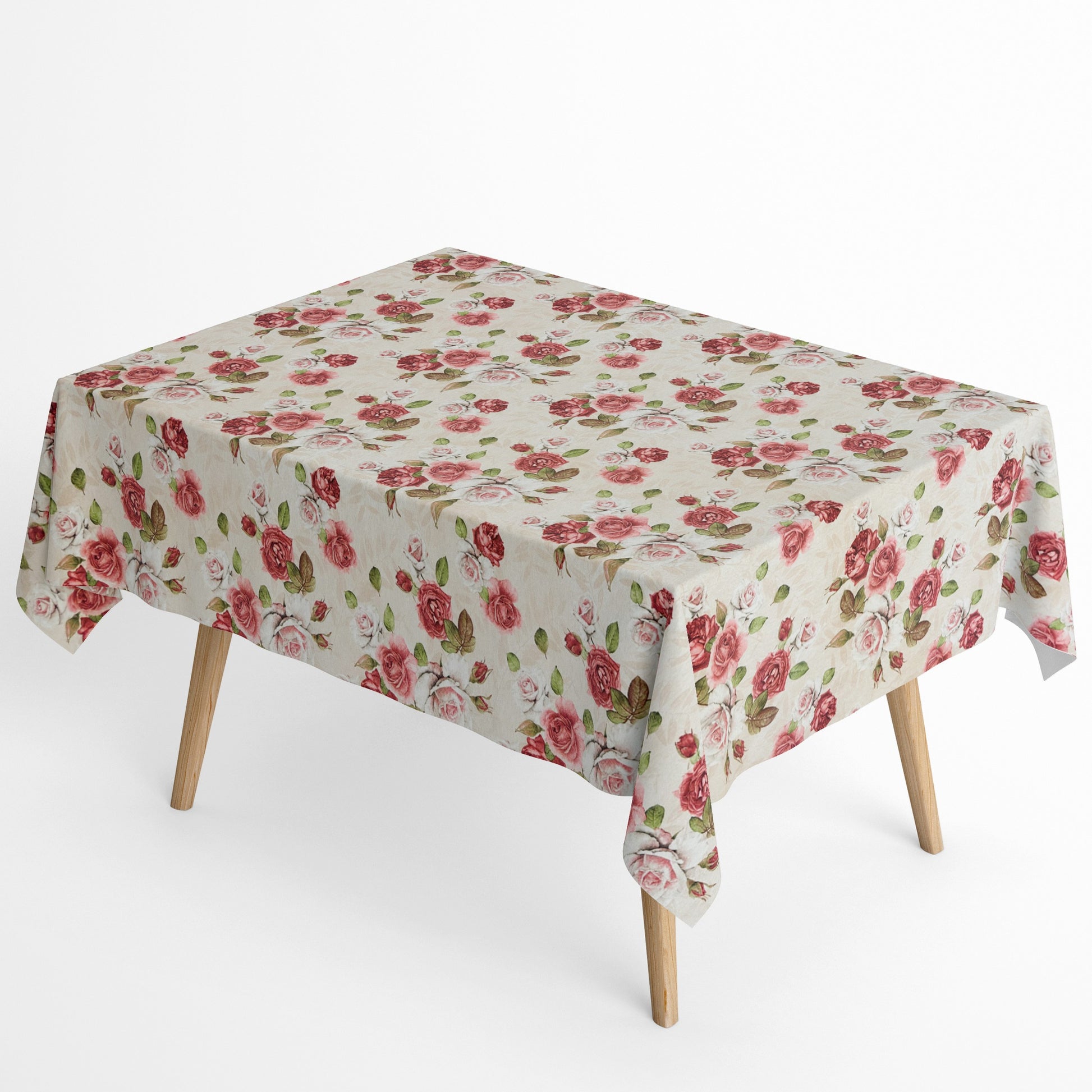 Jacquard Tischdecke Rosenblüten auf beige