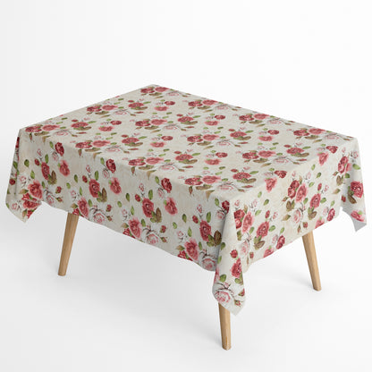Jacquard Tischdecke Rosenblüten auf beige