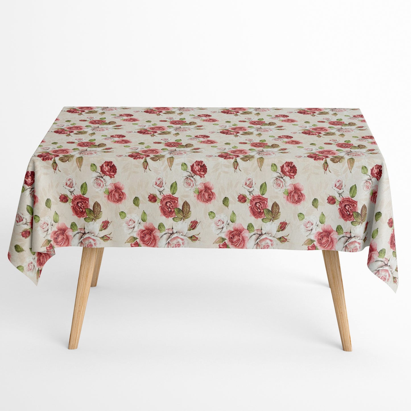 Jacquard Tischdecke Rosenblüten auf beige