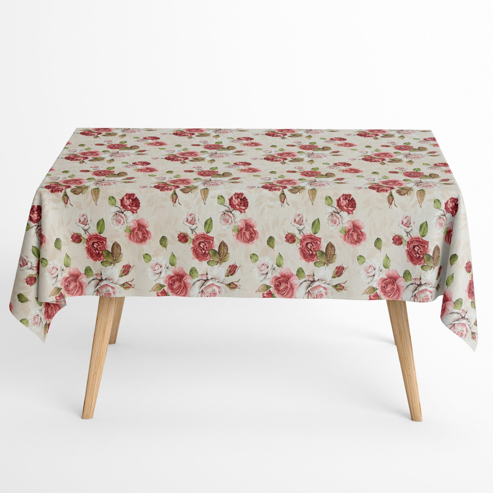 Jacquard Tischdecke Rosenblüten auf beige