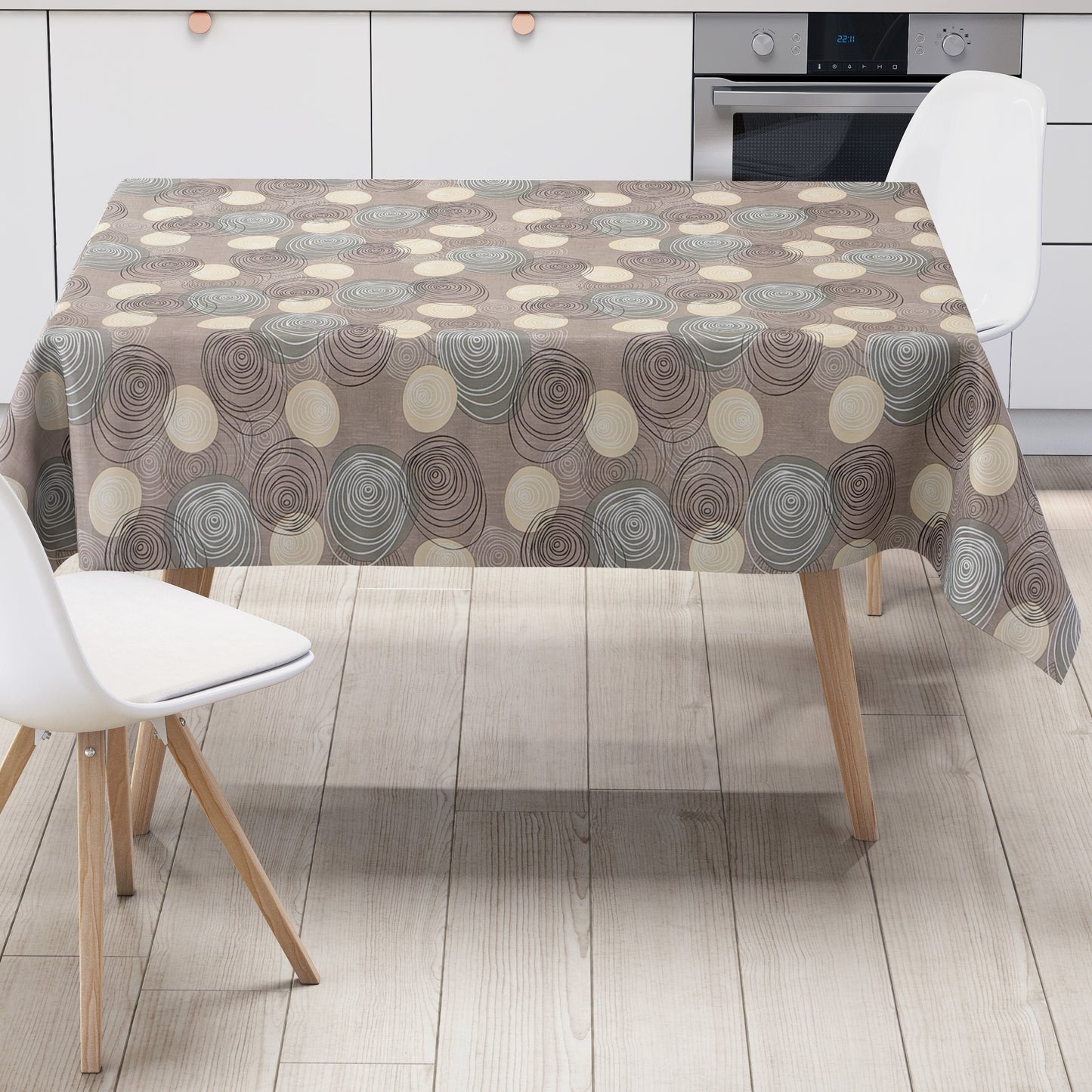 Wachstuch Tischdecke Kreise braun