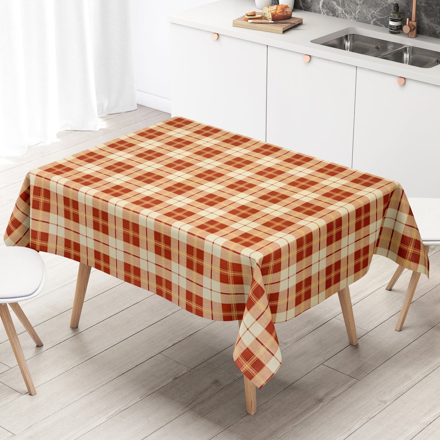 Wachstuch Tischdecke kariert rot beige