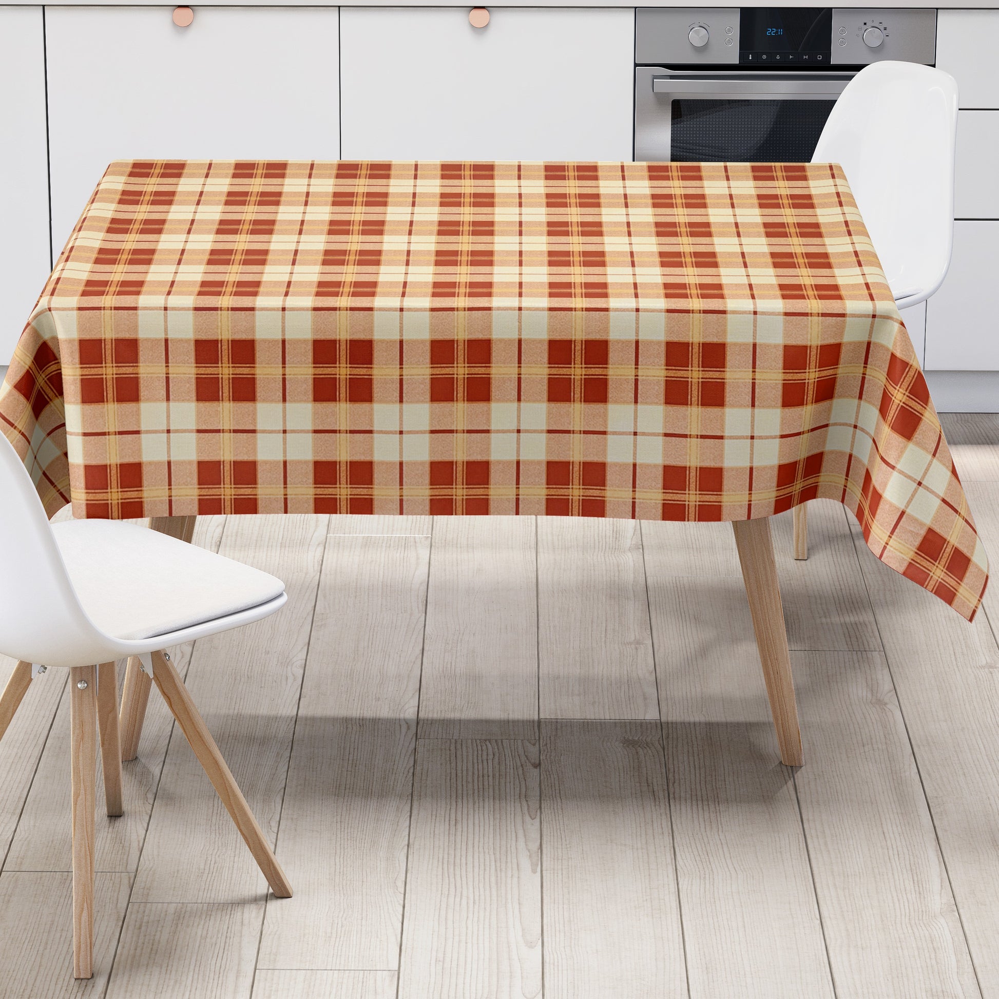 Wachstuch Tischdecke kariert rot beige