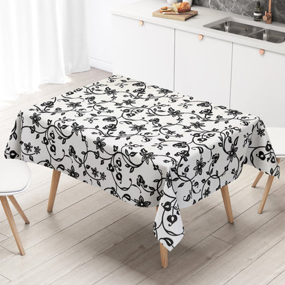 Wachstuch Tischdecke schwarz weiss Blumen Elegant
