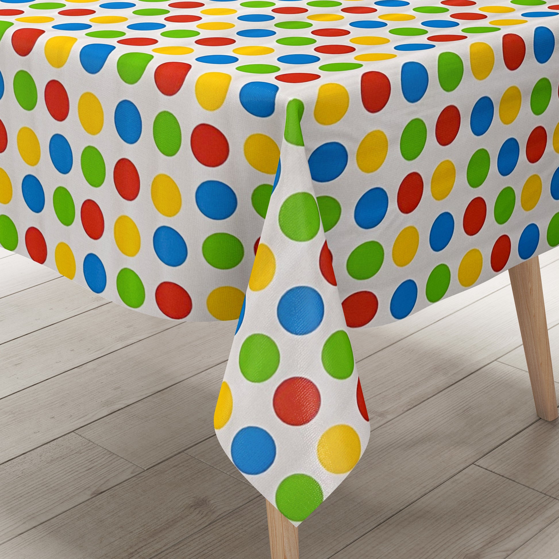 Wachstuch Tischdecke bunte Punkte auf weiss