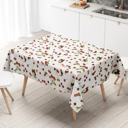 Wachstuch Tischdecke Kirschen weiss