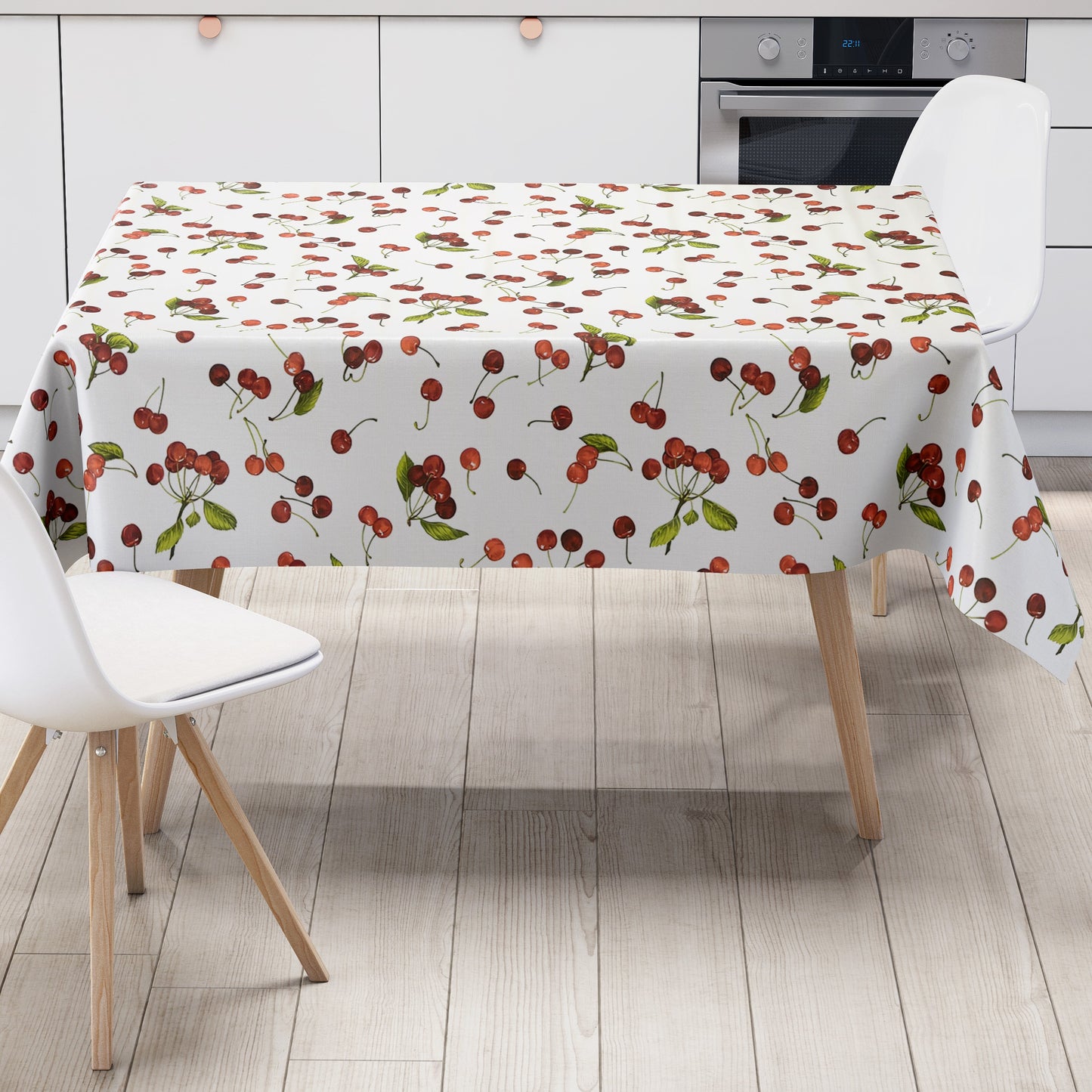 Wachstuch Tischdecke Kirschen weiss