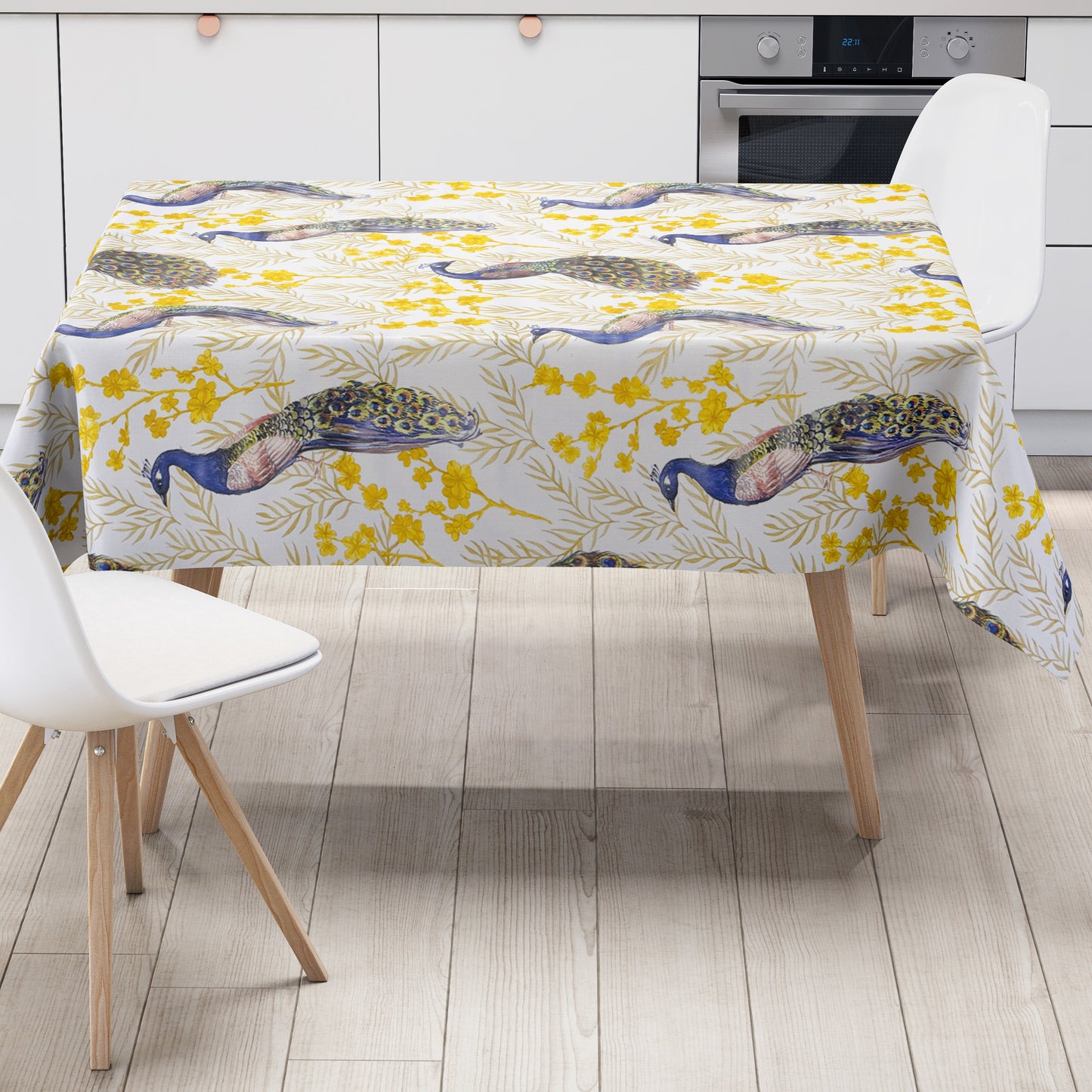 Wachstuch Tischdecke Pfau Blumen Blüten