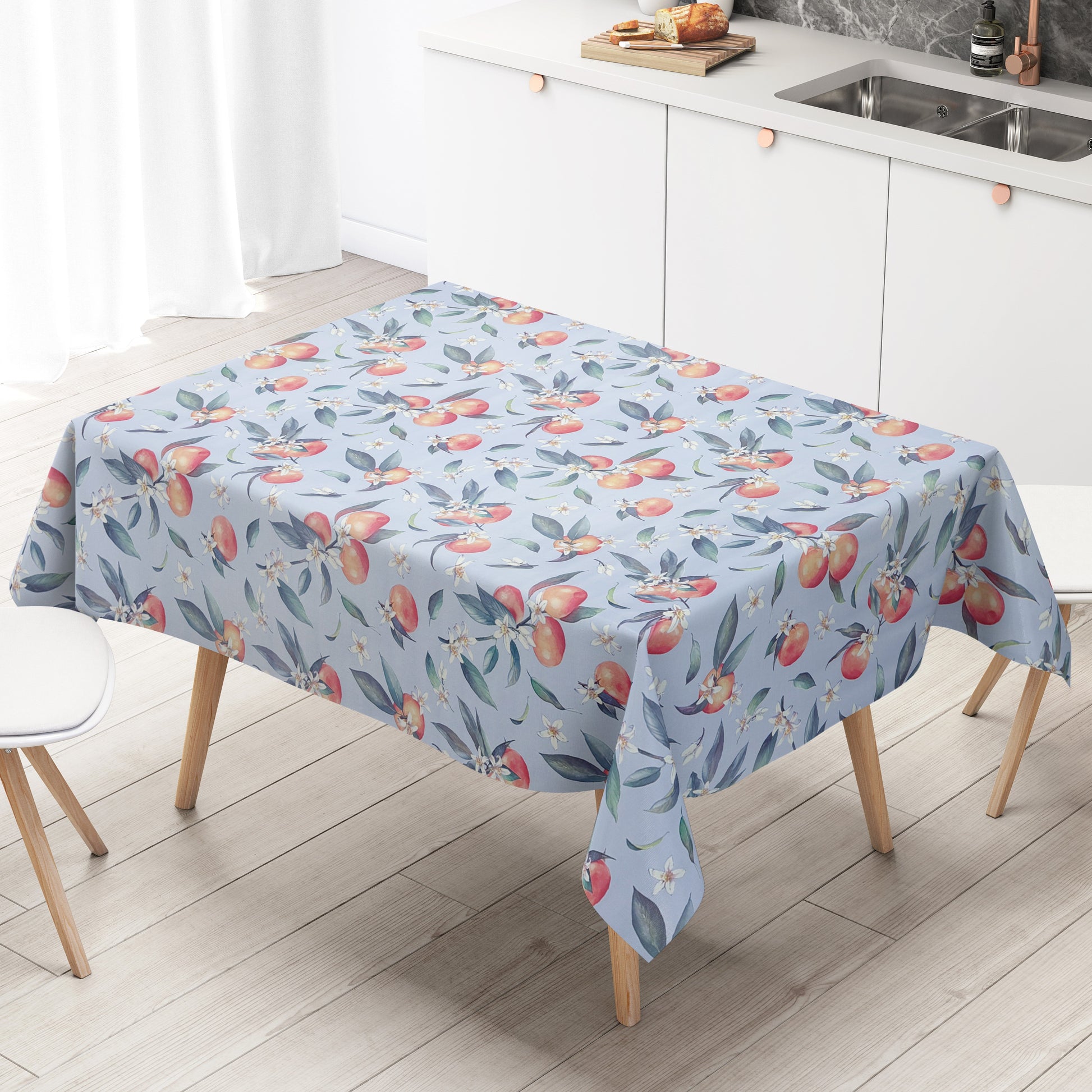 Wachstuch Tischdecke hellblau Orangen