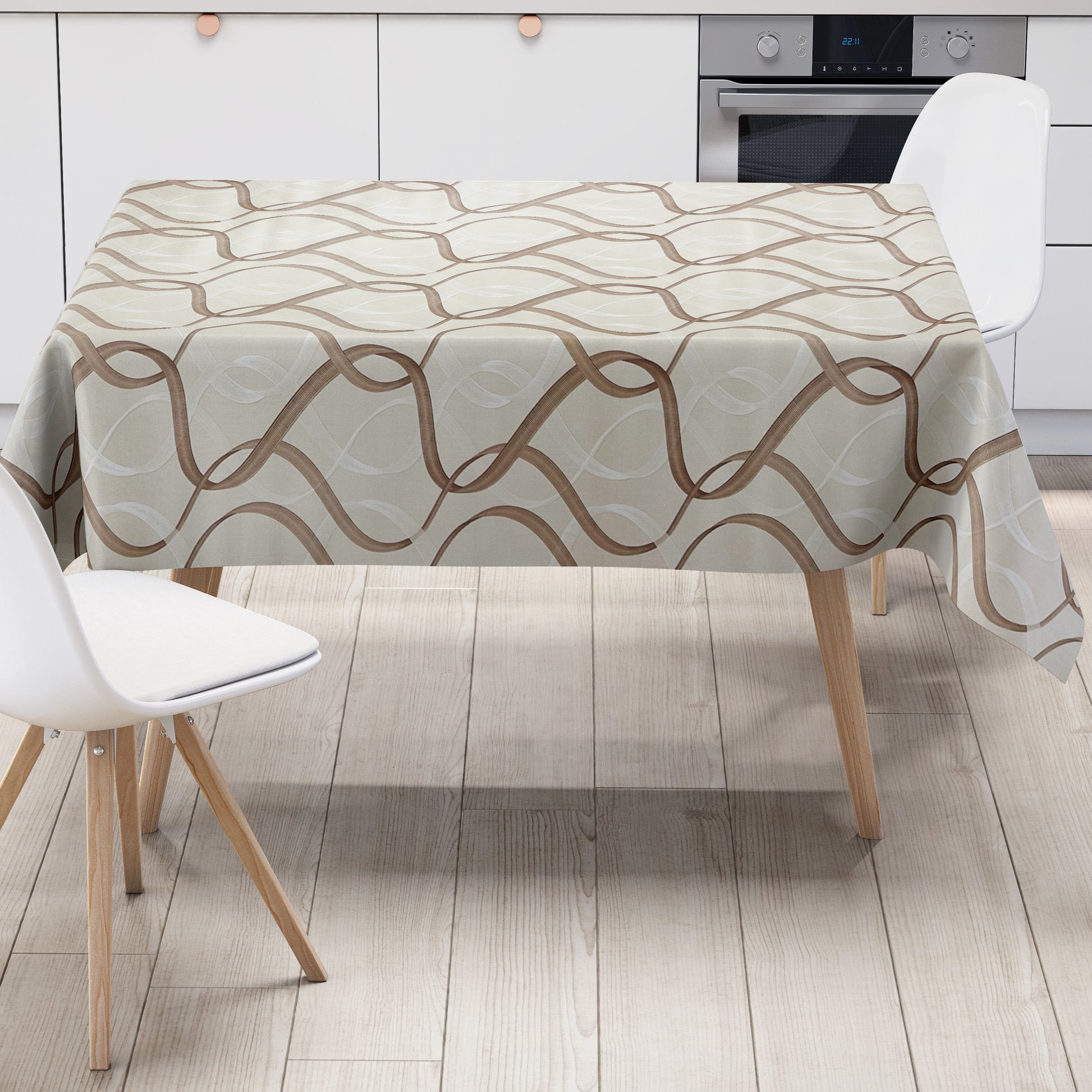 Wachstuch Tischdecke beige braun Wellen Linien
