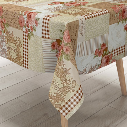Wachstuch Tischdecke Rosenblüten beige