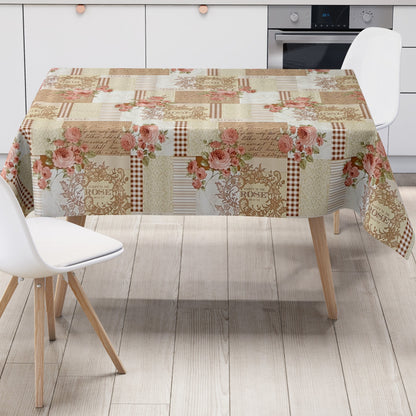 Wachstuch Tischdecke Rosenblüten beige